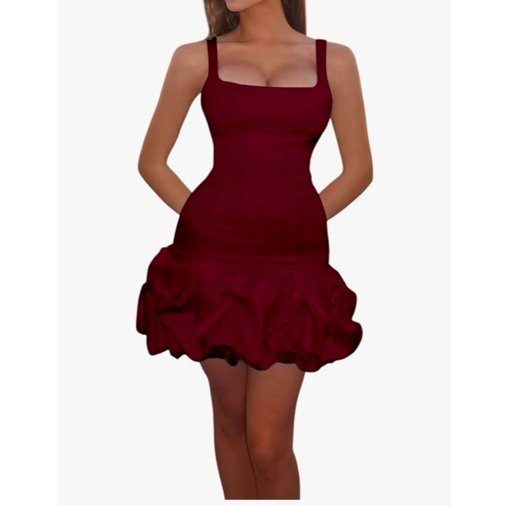 Short Burgundy Dress for Women Sexy Bodycon Mini Cocktail Dresses, Size-L